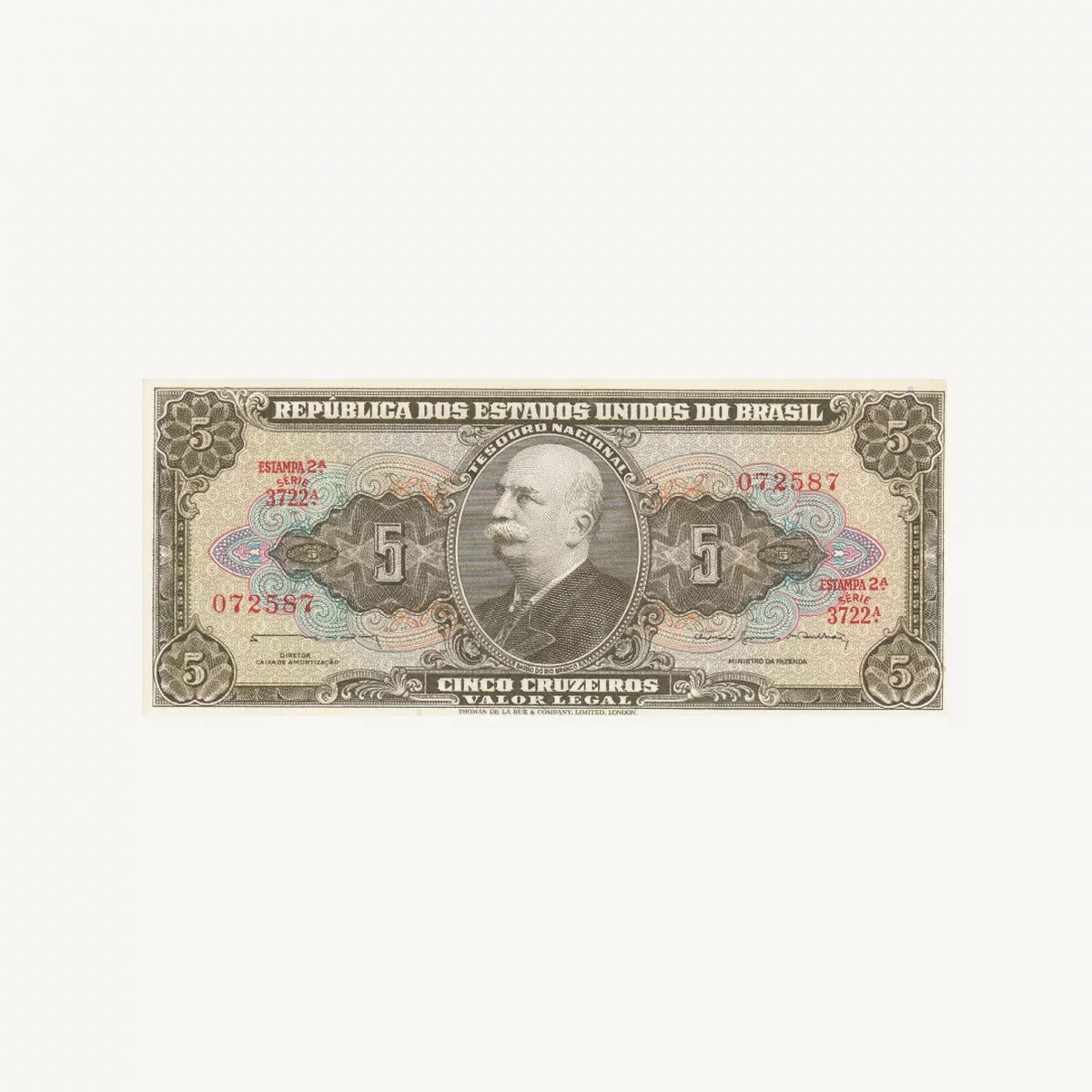 BRAZIL 5 CRUZEIROS BANKNOTE 1964