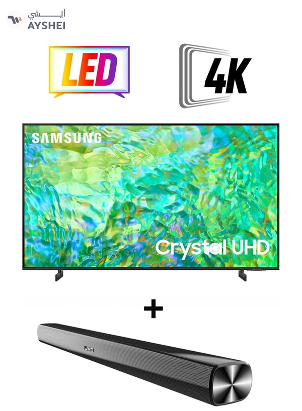 Samsung Smart TV, Crystal UHD 4K, CU8000, 50 Inch, 2023, Crystal Processor 4K, Airslim, Dynamic Crystal Color UA50CU8000UXZN+ 2.0CH Soundbar Plus Bluetooth, Usb, Fm Radio With 600W PMPO 50CU8000+THN322B Titan Gray