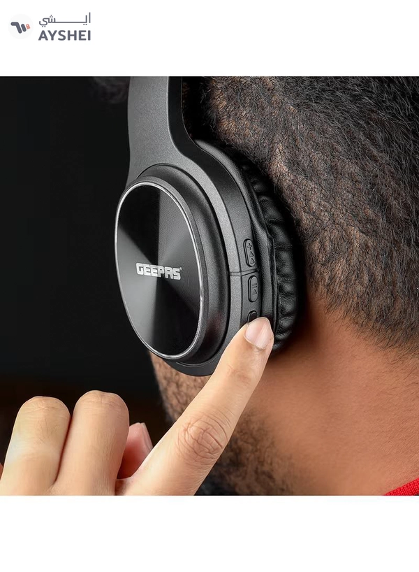 GEEPAS Bluetooth Headphone High-Quality Sound and 10 Hours Working Time| Wired & Wireless Use Improves Mobility and Flexibility| Hands Free Call, FM Radio, AUX Input| Comfortable, Modern and Foldable Design with Soft Earmuff | 2 Years Warranty Black