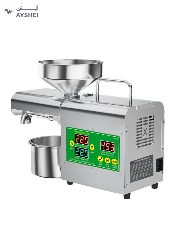 DubaiGallery Compact Electric Oil Press Machine with Digital Heating Control, Food Grade Stainless Steel Oil Extractor for Peanut Sesame Coconut and Sunflower Oil