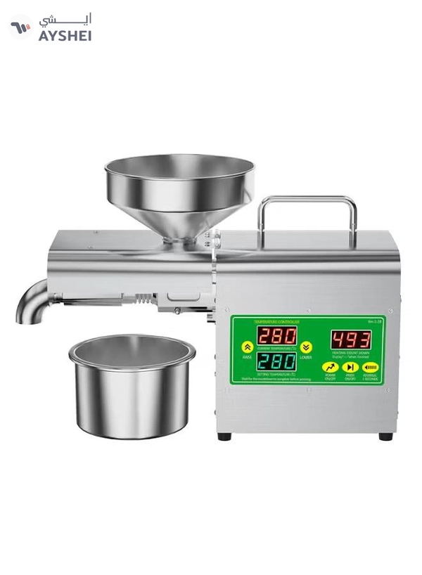 DubaiGallery Compact Electric Oil Press Machine with Digital Heating Control, Food Grade Stainless Steel Oil Extractor for Peanut Sesame Coconut and Sunflower Oil