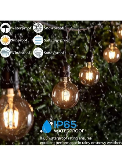 Yuwell Outdoor Waterproof IP65 Led String Lights E27 Holder 15 Meter Bulb Holder Wire With 30 Bulbs 4W G80 Amber With EU Plug Solar Bulb Holder For Ramadan Decoration Lights And Outdoor Decoration Light Hanging Light String Wire Ramadan Light For Commercial Patio Garden & Porch Yard-3
