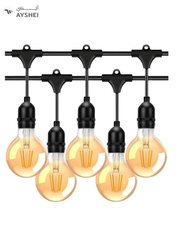 Yuwell Outdoor Waterproof IP65 Led String Lights E27 Holder 15 Meter Bulb Holder Wire With 30 Bulbs 4W G80 Amber With EU Plug Solar Bulb Holder For Ramadan Decoration Lights And Outdoor Decoration Light Hanging Light String Wire Ramadan Light For Commercial Patio Garden & Porch Yard