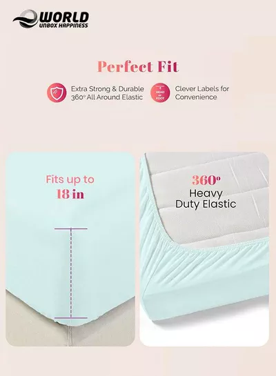 Pastel Green Microfiber Fitted Bedsheet with Deep Pocket for a Snug Fit, Breathable, Machine Washable for Optimal Protection, Available in King, Queen and Single Sizes, Without Pillow Cover-3