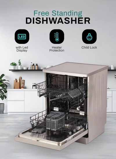 GEEPAS Free Standing Dishwasher 14 Place Settings 6 programs | LED Display, Timer Function, Heater Protection | Eco Wash, Delay Timer Option, Child Lock | GDW1464SV silver-1