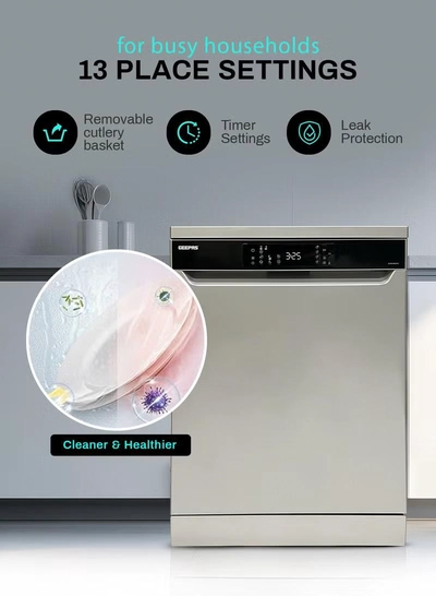 GEEPAS Free Standing Dishwasher 14 Place Settings 6 programs | LED Display, Timer Function, Heater Protection | Eco Wash, Delay Timer Option, Child Lock | GDW1464SV silver-3