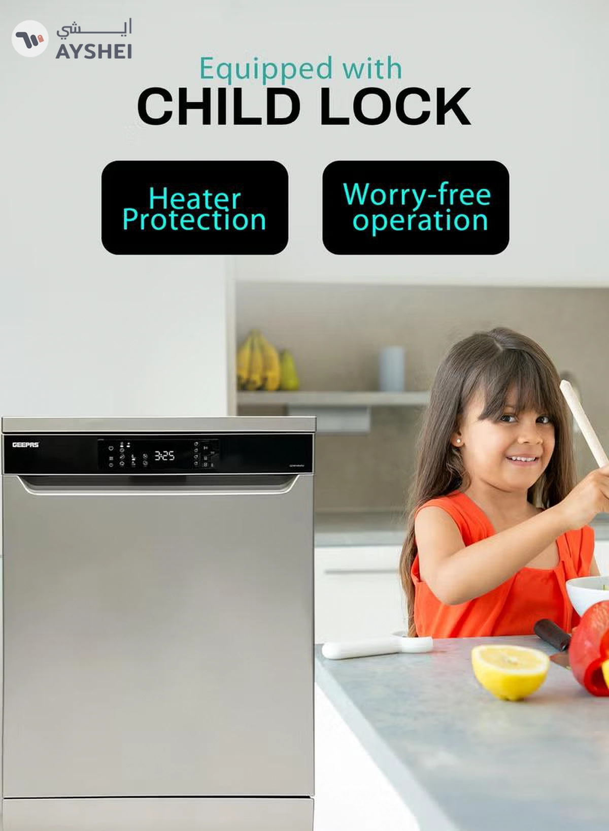 GEEPAS Free Standing Dishwasher 14 Place Settings 6 programs | LED Display, Timer Function, Heater Protection | Eco Wash, Delay Timer Option, Child Lock | GDW1464SV silver-4-4