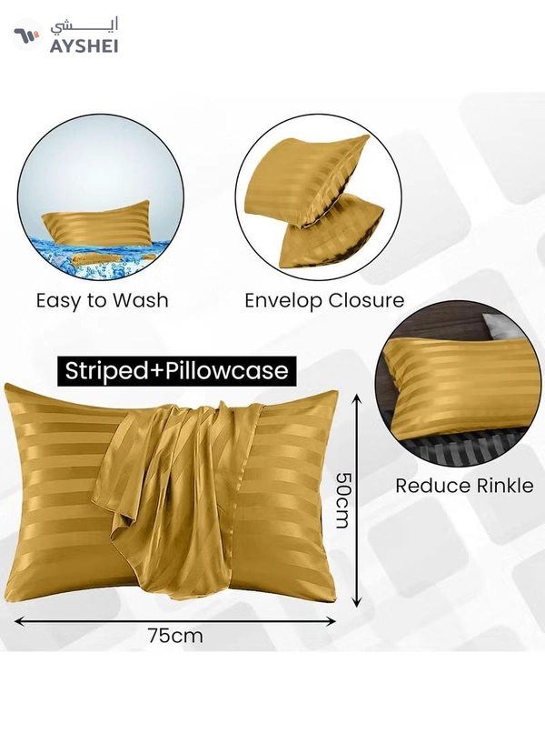 Eworld Set of 2 Gold Satin Stripe Pillow Covers Featuring 300 Thread Count