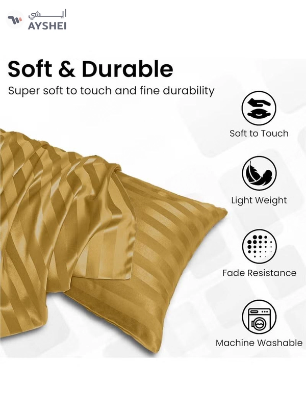 Eworld Set of 2 Gold Satin Stripe Pillow Covers Featuring 300 Thread Count