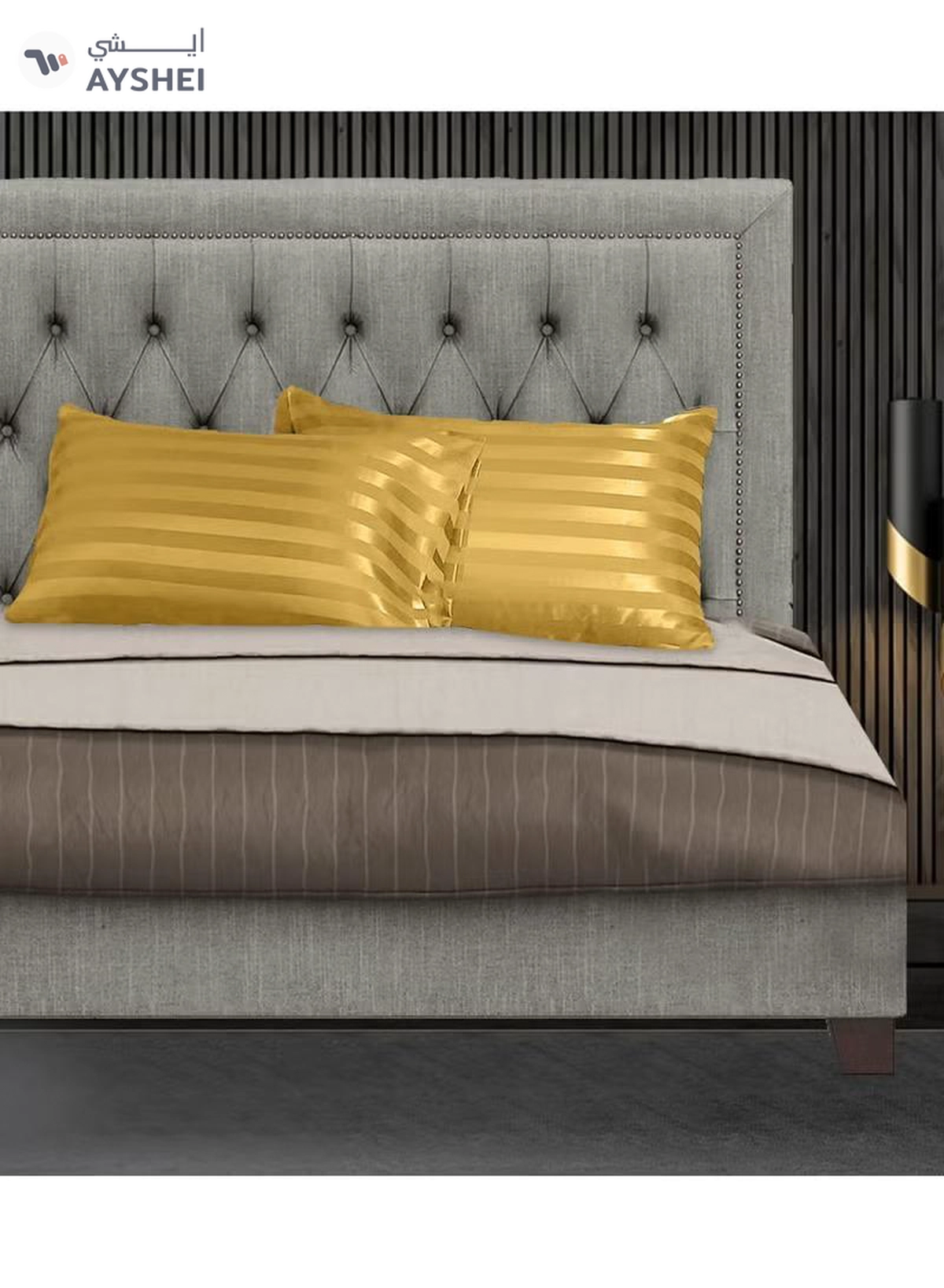 Eworld Set of 2 Gold Satin Stripe Pillow Covers Featuring 300 Thread Count-5-5