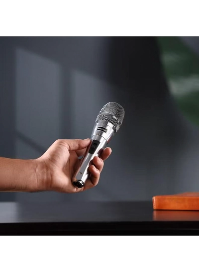 Geepas Dynamic Microphone- GMP15016/ Clarity, Sharp Sensitivity, Long-Distance Pickup/ 8-Meter Cable, Wide Frequency Range, Low Pass Filter/ Ideal for Professional Recording Studios, Live Performances, Broadcasting Applications/ Silver, 2 Years Warranty-2