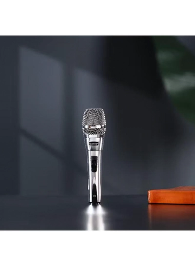 Geepas Dynamic Microphone- GMP15016/ Clarity, Sharp Sensitivity, Long-Distance Pickup/ 8-Meter Cable, Wide Frequency Range, Low Pass Filter/ Ideal for Professional Recording Studios, Live Performances, Broadcasting Applications/ Silver, 2 Years Warranty-0