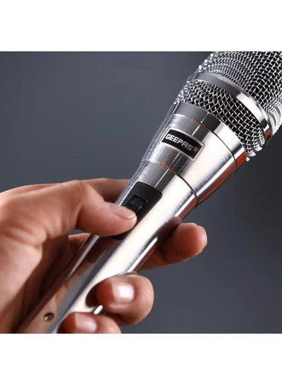 Geepas Dynamic Microphone- GMP15016/ Clarity, Sharp Sensitivity, Long-Distance Pickup/ 8-Meter Cable, Wide Frequency Range, Low Pass Filter/ Ideal for Professional Recording Studios, Live Performances, Broadcasting Applications/ Silver, 2 Years Warranty-3