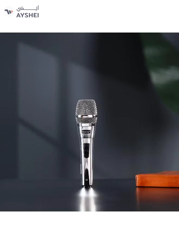 Geepas Dynamic Microphone- GMP15016/ Clarity, Sharp Sensitivity, Long-Distance Pickup/ 8-Meter Cable, Wide Frequency Range, Low Pass Filter/ Ideal for Professional Recording Studios, Live Performances, Broadcasting Applications/ Silver, 2 Years Warranty