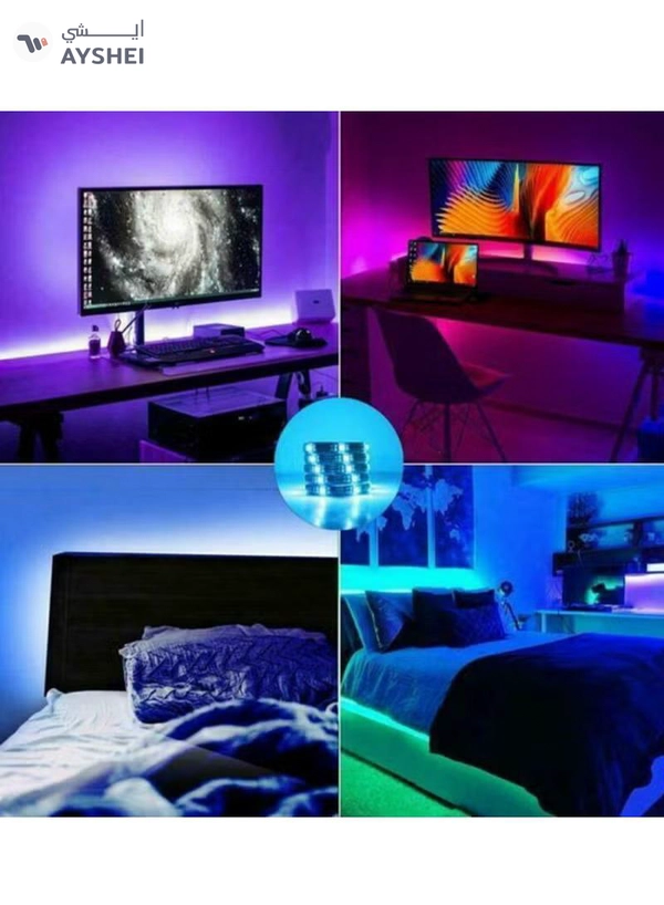 Yuwell 4 Pcs 5M Smart LED Strip Light RGB App And Remote Control Colorful Rope Lighting 20M For Home Decor Kitchen Bedroom Hotel Outdoor Bar Garden And Desktop Decoration Smart TV LED Backlights
