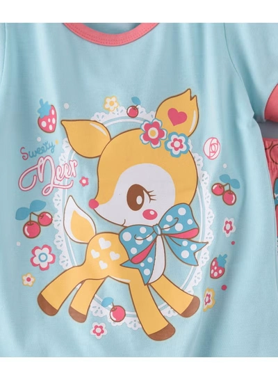 babyqlo Deer Printed Glow In The Dark Pyjama Set Multicolour-2