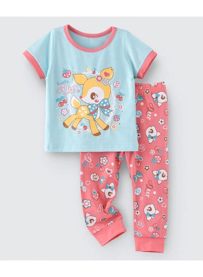 babyqlo Deer Printed Glow In The Dark Pyjama Set Multicolour-0