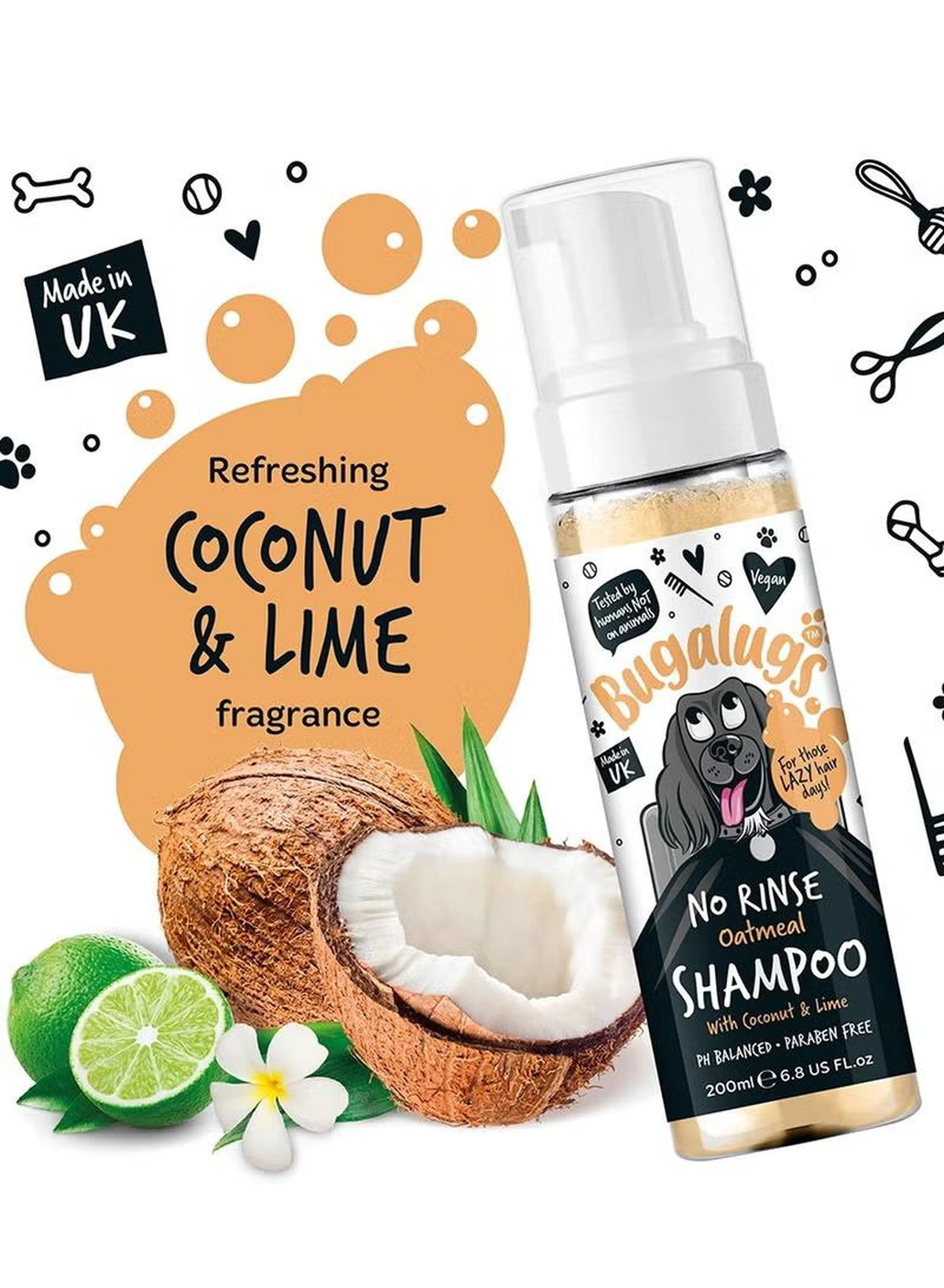  BUGALUGS Oatmeal Coconut & Lime No Rinse Dog Shampoo 200ml (6.8 Fl Oz)-2-2
