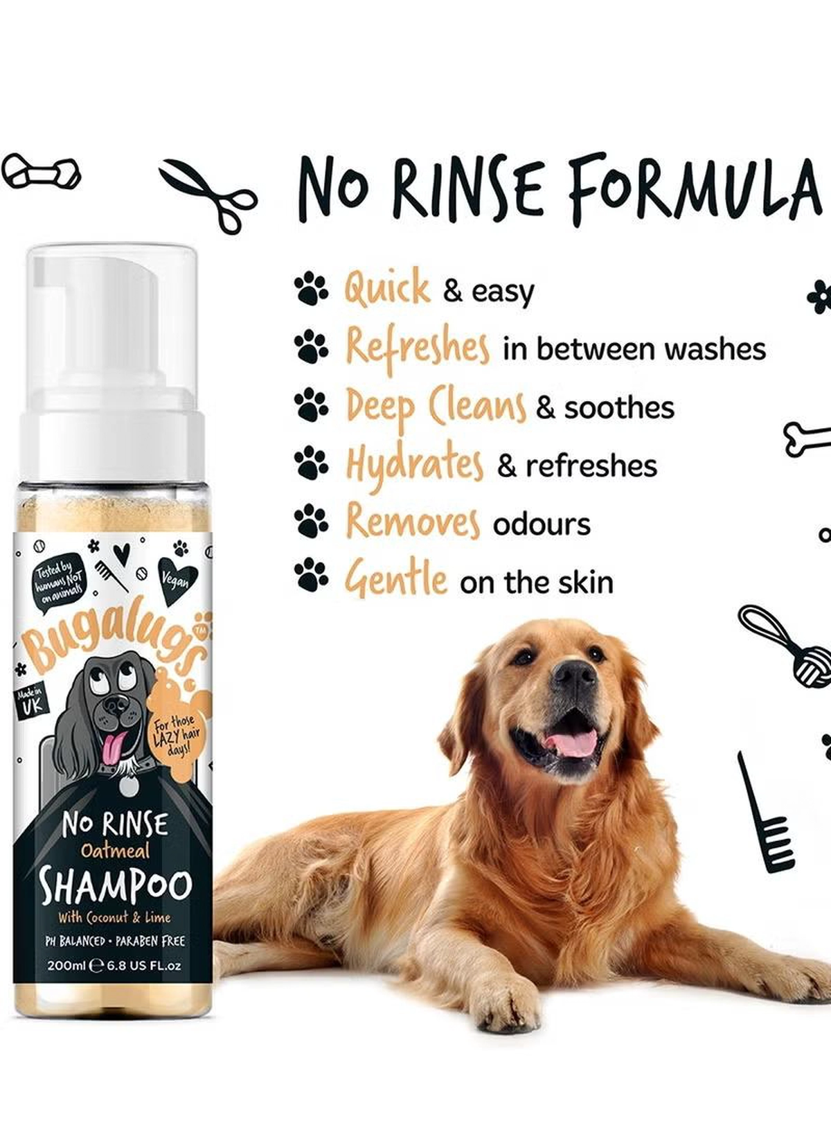  BUGALUGS Oatmeal Coconut & Lime No Rinse Dog Shampoo 200ml (6.8 Fl Oz)-3-3