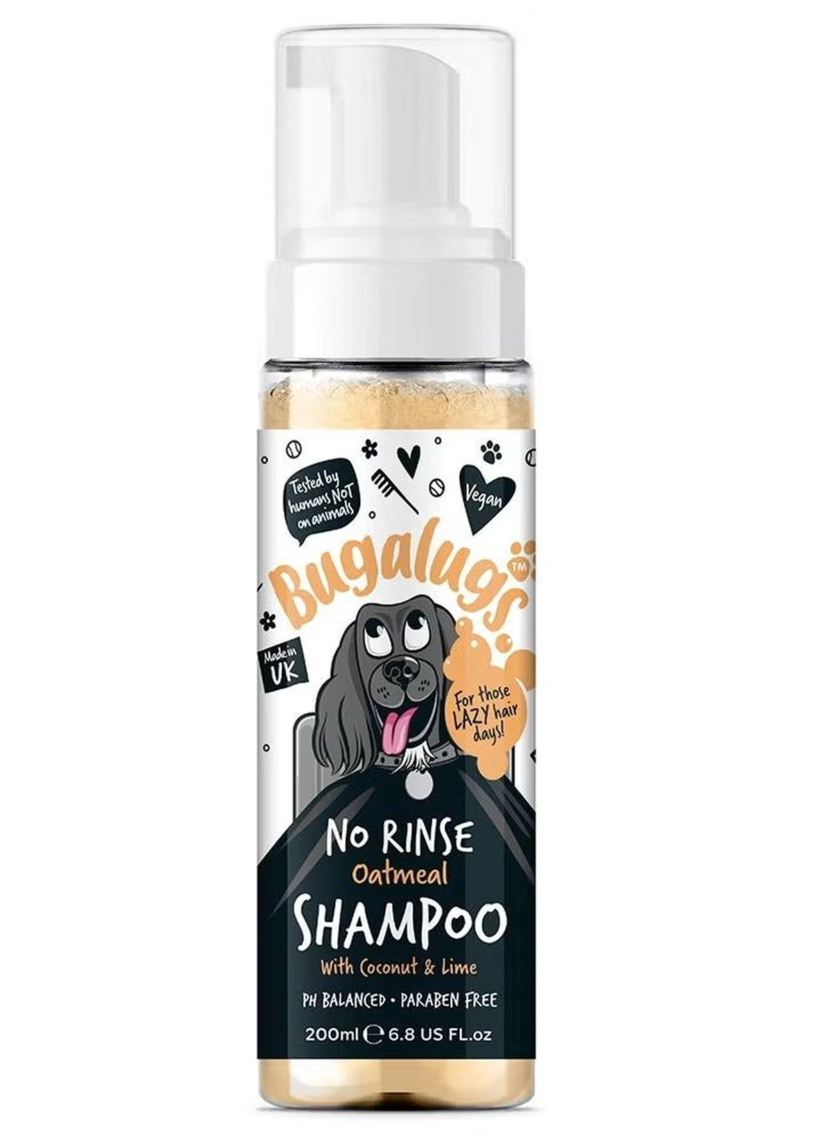  BUGALUGS Oatmeal Coconut & Lime No Rinse Dog Shampoo 200ml (6.8 Fl Oz)