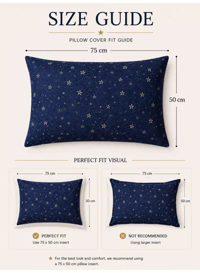 Set of 2 100% Cotton Printed Pillow Covers, Celestial Stars Pattern, 125 GSM Fabric, Soft & Breathable, Envelope Closure, Fade Resistant & Machine Washable – 50 x 75 cm-1