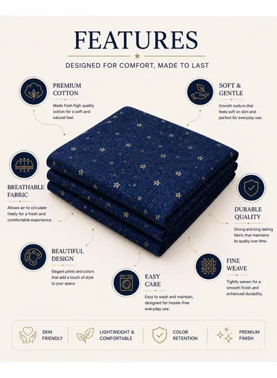 Set of 2 100% Cotton Printed Pillow Covers, Celestial Stars Pattern, 125 GSM Fabric, Soft & Breathable, Envelope Closure, Fade Resistant & Machine Washable – 50 x 75 cm-4