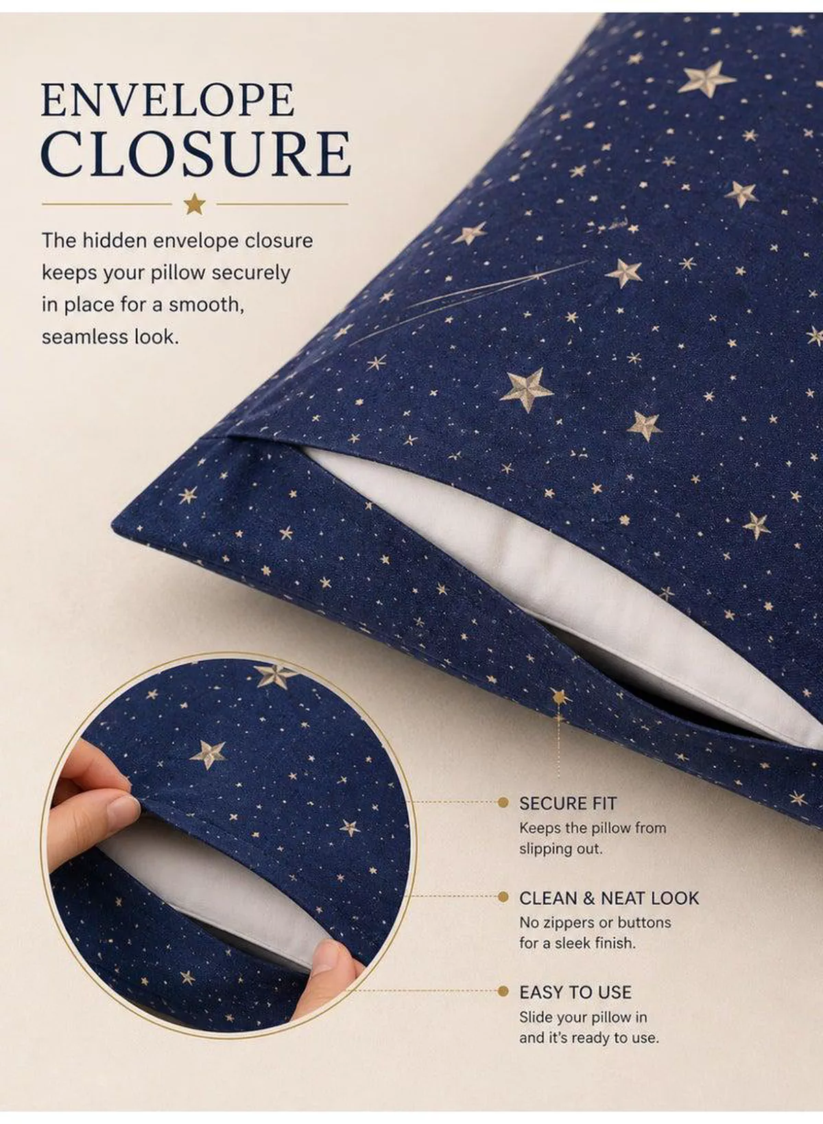 Set of 2 100% Cotton Printed Pillow Covers, Celestial Stars Pattern, 125 GSM Fabric, Soft & Breathable, Envelope Closure, Fade Resistant & Machine Washable – 50 x 75 cm-3-3