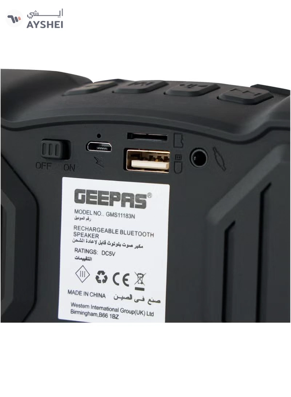 GEEPAS Rechargeable Bluetooth Speaker, 10M Range, GMS11183N Portable Wireless Speakers BT/ TF Card/ AUX/ USB Playback/ TWS Function For Home, Party, Outdoor