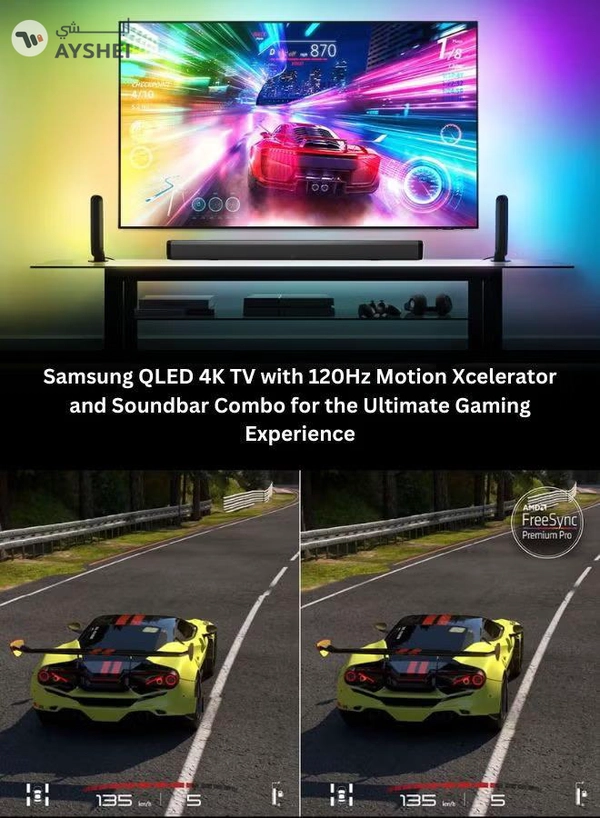 Samsung 55-Inch QLED 4K Q70D Tizen OS Smart TV with 4K AI Upscaling, Quantum Dot, AirSlim Design With 2.0 Channel Soundbar 30W, HDMI ARC, Bluetooth, USB, MP3, FM Station 55Q70D+SOUNDBAR Grey