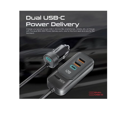 PROMATE iPhone 16 Car, Premium 120W DC Charger With Extended Fast-Charging Hub, Dual USB-C Power-2