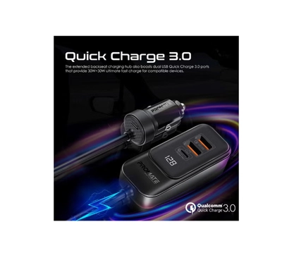 PROMATE iPhone 16 Car, Premium 120W DC Charger With Extended Fast-Charging Hub, Dual USB-C Power-3