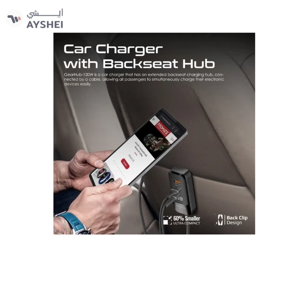 PROMATE iPhone 16 Car, Premium 120W DC Charger With Extended Fast-Charging Hub, Dual USB-C Power