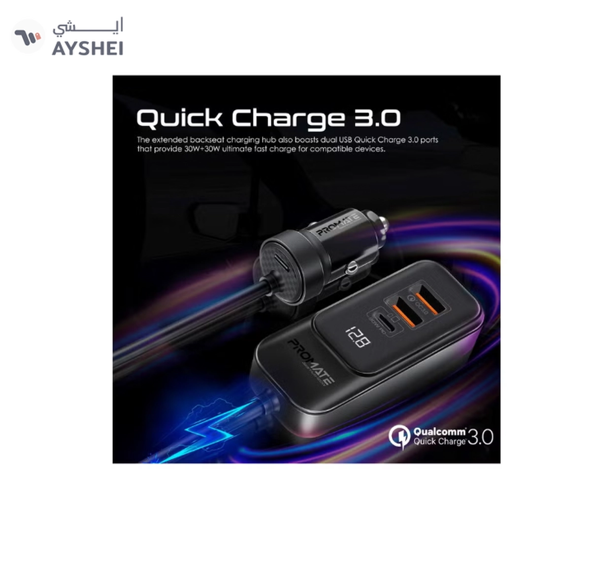 PROMATE iPhone 16 Car, Premium 120W DC Charger With Extended Fast-Charging Hub, Dual USB-C Power-3-3