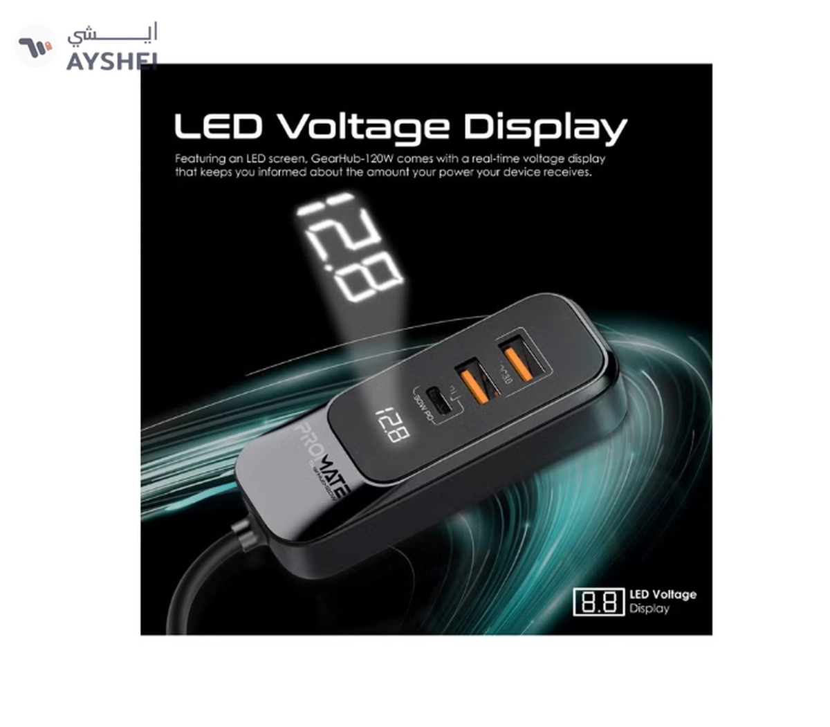 PROMATE iPhone 16 Car, Premium 120W DC Charger With Extended Fast-Charging Hub, Dual USB-C Power-4-4