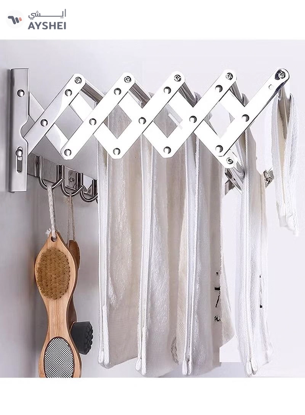 DubaiGallery Retractable Folding Wall Laundry Drying Rack Clothes Airer Hanger Hanging Towel Holder Space 