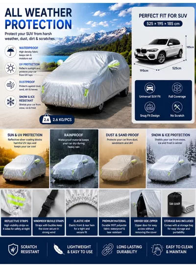 Eworld Premium SUV Car Cover Waterproof 3-Layer Protection - UV & Heat Resistant, Dust & Scratch Proof Full Car Cover for SUVs with Straps & Storage Bag-3