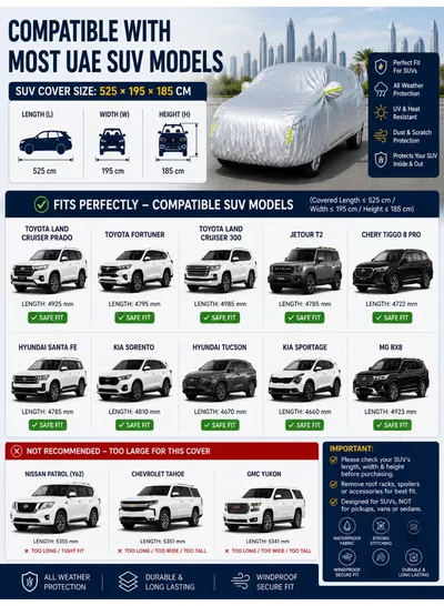 Eworld Premium SUV Car Cover Waterproof 3-Layer Protection - UV & Heat Resistant, Dust & Scratch Proof Full Car Cover for SUVs with Straps & Storage Bag-4