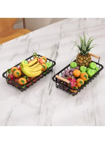 Eworld 2-Tier Fruit Basket for Kitchen Countertop, Detachable Metal Storage Stand with Wooden Handle-6