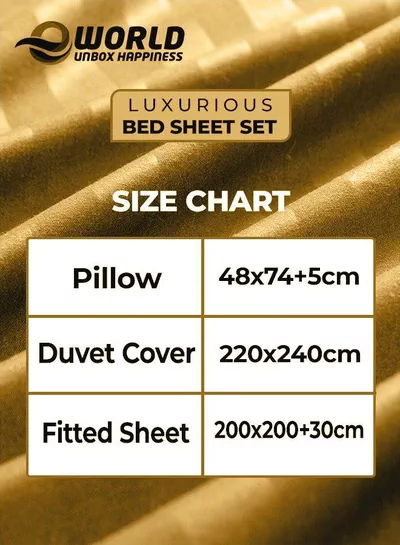 4-Piece Luxury King Size Gold Striped Bedding Set Includes 1 Duvet Cover (220x240cm), 1 Fitted Bed Sheet (200x200+30cm), and 2 Pillow Cases (48x74+5cm) for Ultimate Hotel-Inspired Sophistication-1