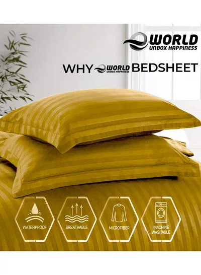 4-Piece Luxury King Size Gold Striped Bedding Set Includes 1 Duvet Cover (220x240cm), 1 Fitted Bed Sheet (200x200+30cm), and 2 Pillow Cases (48x74+5cm) for Ultimate Hotel-Inspired Sophistication-2