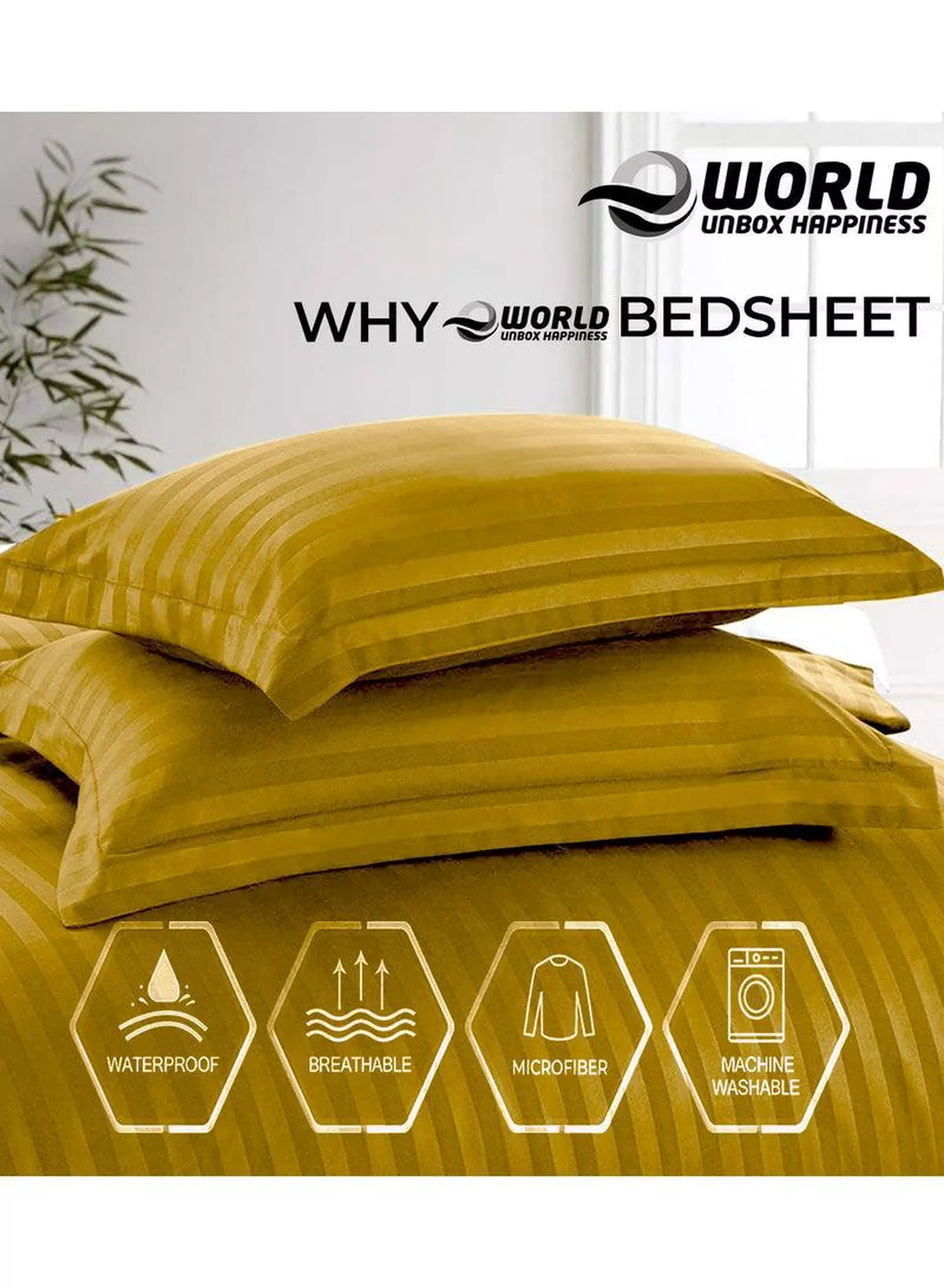 4-Piece Luxury King Size Gold Striped Bedding Set Includes 1 Duvet Cover (220x240cm), 1 Fitted Bed Sheet (200x200+30cm), and 2 Pillow Cases (48x74+5cm) for Ultimate Hotel-Inspired Sophistication-2-2