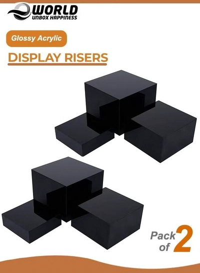 Eworld 2 Sets of 3 Glossy Black Acrylic Cube Nesting Risers with Hollow Bottoms -0