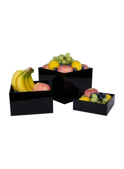 Eworld 2 Sets of 3 Glossy Black Acrylic Cube Nesting Risers with Hollow Bottoms -1