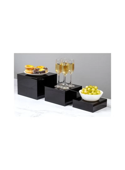 Eworld 2 Sets of 3 Glossy Black Acrylic Cube Nesting Risers with Hollow Bottoms -3