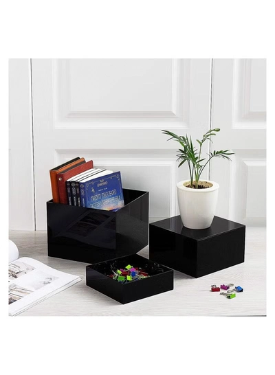 Eworld 2 Sets of 3 Glossy Black Acrylic Cube Nesting Risers with Hollow Bottoms -4