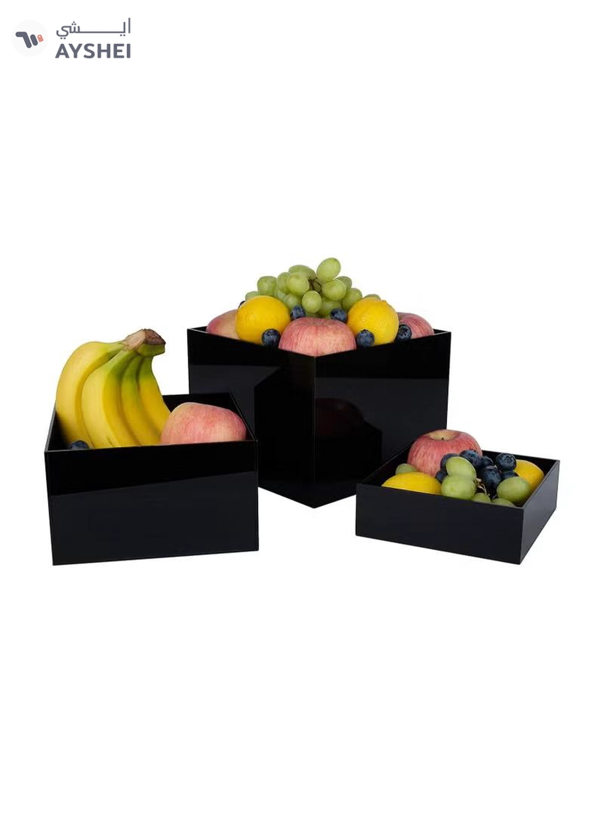 Eworld 2 Sets of 3 Glossy Black Acrylic Cube Nesting Risers with Hollow Bottoms -1-1