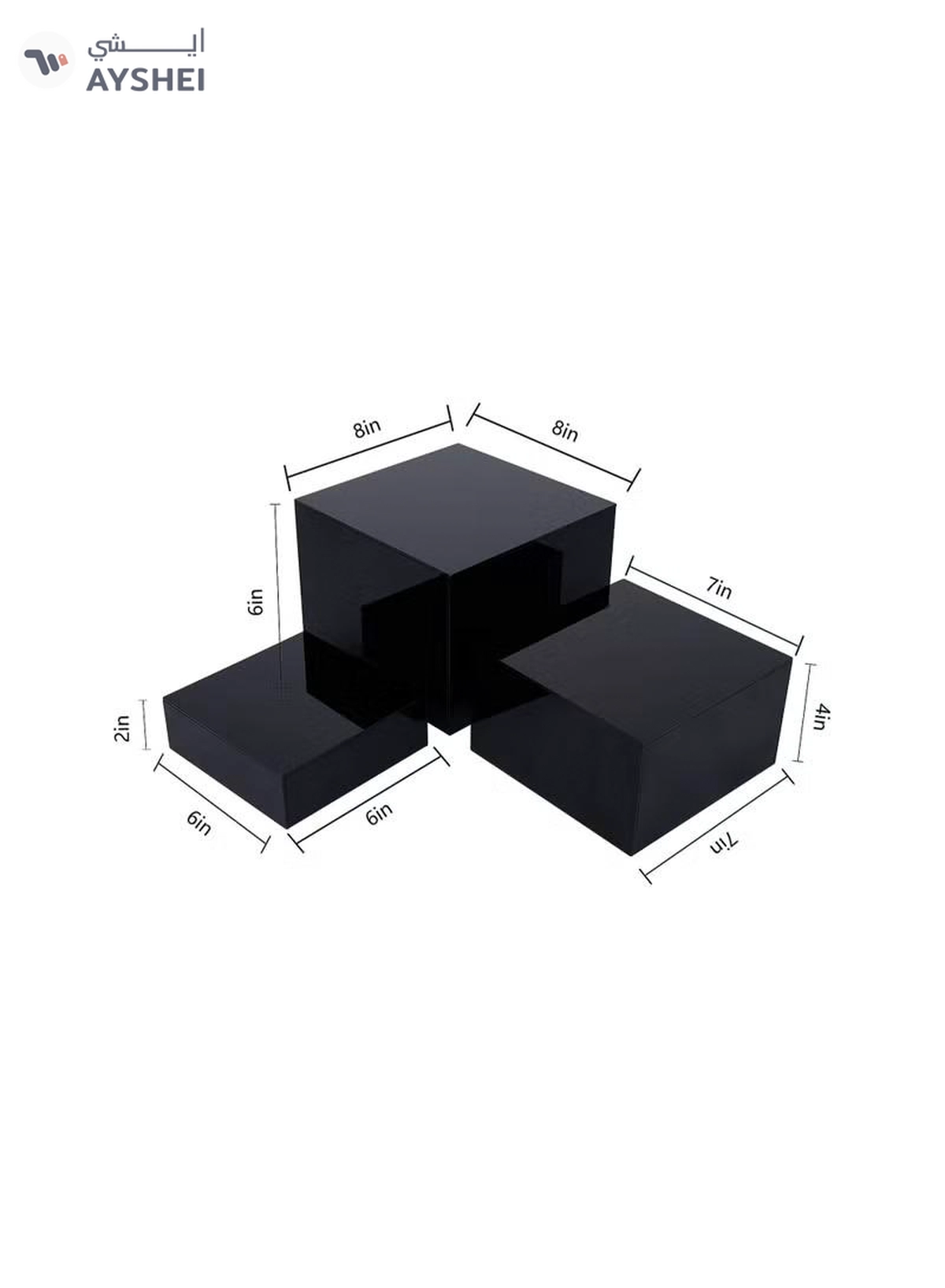 Eworld 2 Sets of 3 Glossy Black Acrylic Cube Nesting Risers with Hollow Bottoms -2-2