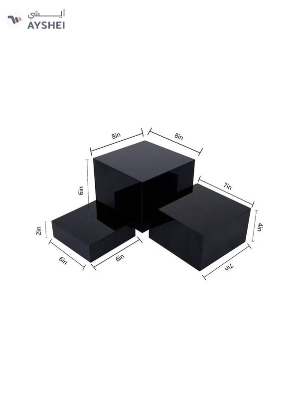 Eworld 2 Sets of 3 Glossy Black Acrylic Cube Nesting Risers with Hollow Bottoms 