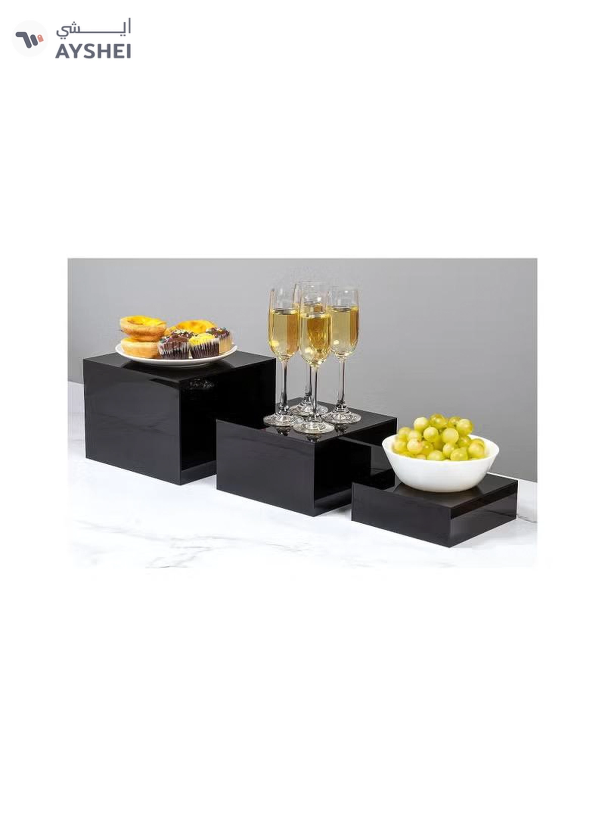 Eworld 2 Sets of 3 Glossy Black Acrylic Cube Nesting Risers with Hollow Bottoms -3-3