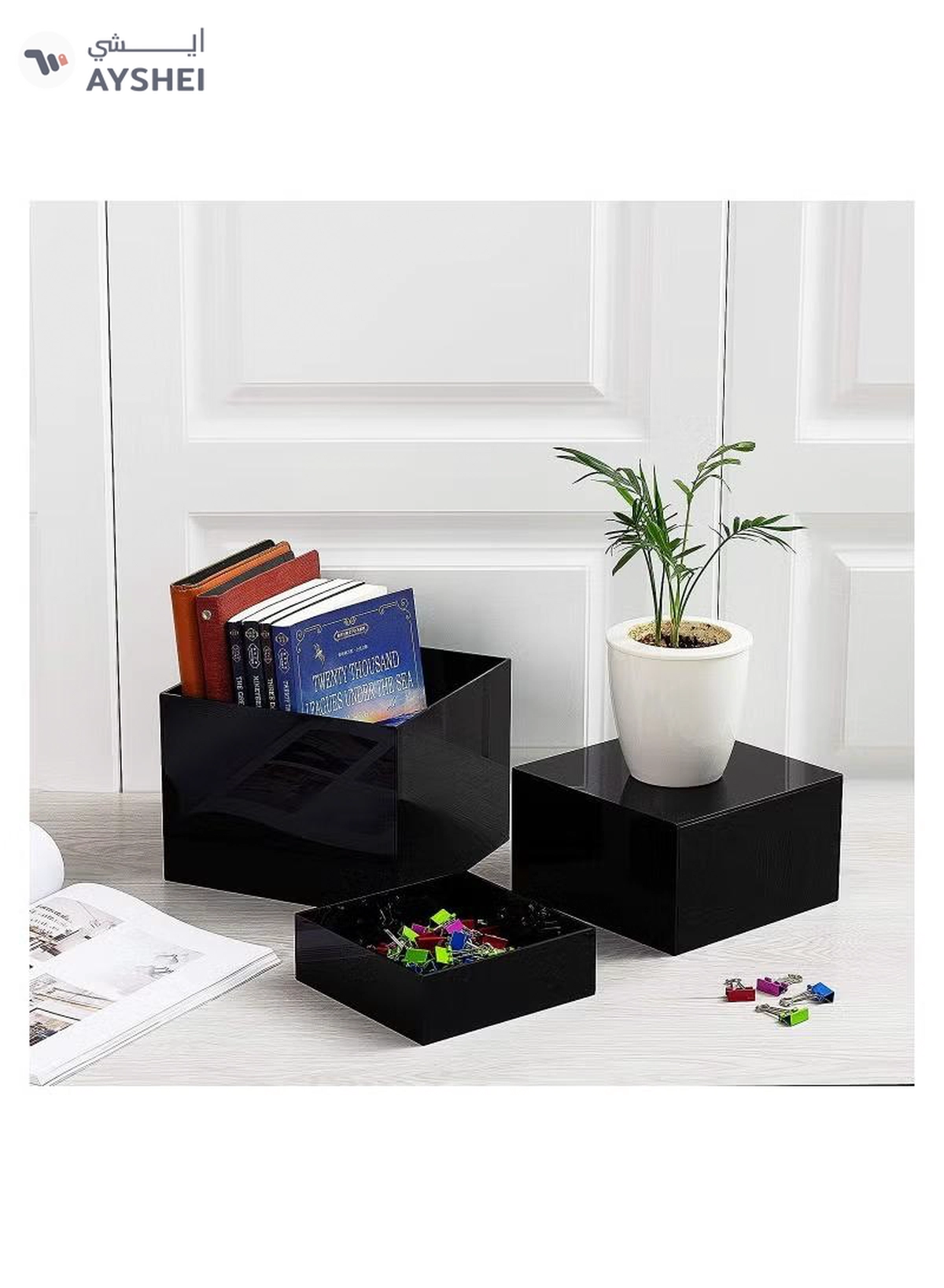 Eworld 2 Sets of 3 Glossy Black Acrylic Cube Nesting Risers with Hollow Bottoms -4-4